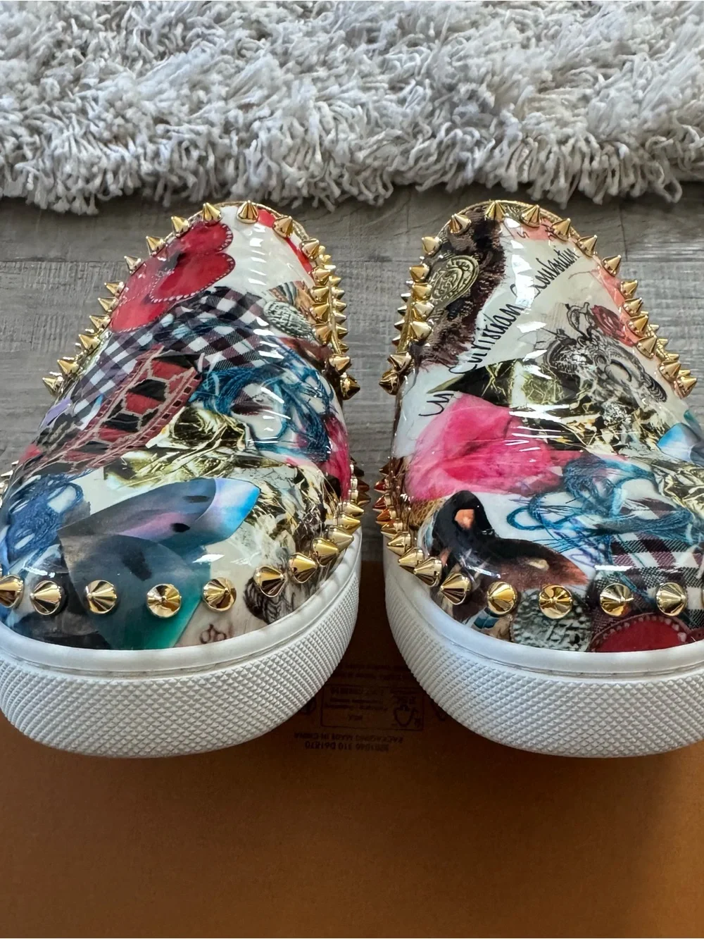 Christian Louboutin Pik Boat Collage Spikes Slip On Sneakers EU 38 Like New